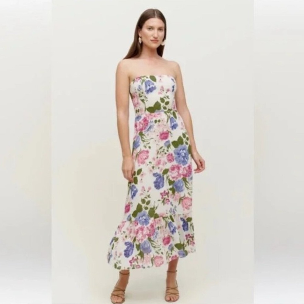 Reformation arta midi strapless dress in color Donna pink and blue floral